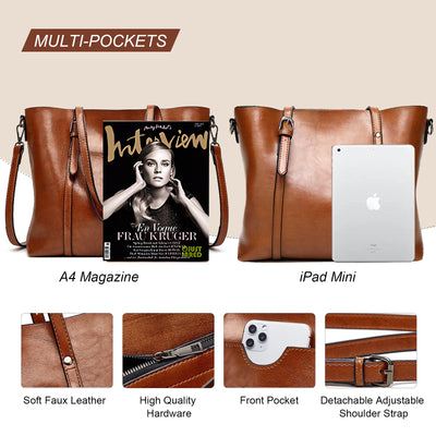 HONGLONG Shoulder Bags Handbags for Women Large Designer Ladies Bag Purse Leather Tote Bag, Brown