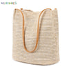 BadPiggies Women Straw Beach Bag Tote Shoulder Bag Summer Lightweight Buckets Handbag (Light Beige)