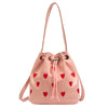 Yucurem Embroidery Heart Pattern Crossbody Bags, Small Drawstring Bucket Handbag Totes for Lady Girls (Pink)